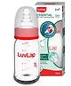 LuvLap Essential Slim Neck Glass Feeding Bottle, 125ml, 0m+, BPA Free, Ergonomic Shape, Anti-Colic Nipple, White & Red, Pack of 1