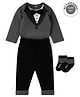 Little Gent Full Sleeves Onesie and Lounge Pant With Socks - Grey