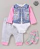 Lily and Jack Full Sleeves Onesie and Lounge Pant With Socks - Pink