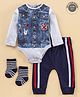Lily and Jack Full Sleeves Onesie and Lounge Pant With Socks - Grey Blue