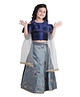 Adiva Half Sleeves Choli With Flower Embroidered Lehenga & Dupatta - Blue & Grey