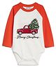 Knitroot Cotton Knit Christmas Theme Full Raglan Sleeves Merry Christmas Car Text Printed Onesie - Red & White