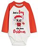 Knitroot Cotton Knit Christmas Theme Full Raglan Sleeves Just A Boy Text Printed Christmas Onesie- Red & White
