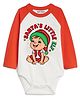 Knitroot Cotton Knit Christmas Theme Full Raglan Sleeves Santa Little Elf Text Printed Christmas Onesie- Red & White