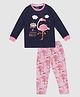 Little Marine Full Sleeves Flamingo Print Night Suit - Blue