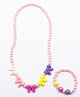 Jewelz Beaded Bow Design Necklace With Bracelet - Dark Pink