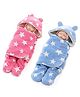 BABYZONE Sherpa Star Printed Wearable Hooded Blankets Pack of 2 - Pink Sky Blue