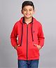 Zion  Full Sleeves Kangaroo Pocketed Color Blocked Hooded Jacket - Red