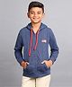 ZION 100% Cotton Knitted French Terry Full Sleeves Logo Embroidered Zip up Hoodie - Navy Melange