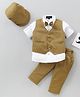 Robo Fry Full Sleeves Textured Party Suit with Bow and Cap - Khaki
