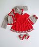 Woonie Dress With Full Sleeves Frill Detail Jacket -Red