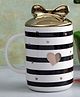 A Vintage Affair Cute Striped Mug with Bow Lid Black Golden - 350 ml