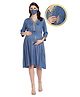 Zelena Three Fourth Sleeves Laced Neckline Maternity Kurti - Blue