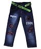 P-MARK Full Length Cool Patch Detailing Jeans - Navy Blue