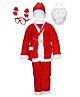 Fiddlerz Christmas Santa Claus Costume With Jacket Pant Cap Pouch Christmas Party Goggle Frame & Beard For Kids Pack of 2 - Red