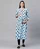 MomToBe Three Fourth Sleeves Floral Print Maternity Kurta - Blue