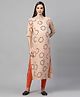 MomToBe Half Sleeves Leaves Print Maternity Kurta - Light Orange