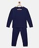 Mackly Full Sleeves Solid Thermal Tee With Pants - Navy Blue