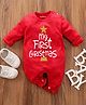 Knitroot Full Sleeves My First Christmas Print Romper - Red