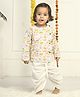 Polka Tots Full Sleeves Elephant Print Ethnic Kurta With Dhoti - White