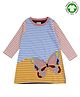 Lilly + Sid Butterfly Full Sleeves Stripe Jersey A Line Frock Butterfly Embroidery - Multicolour