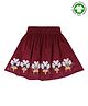 Lilly + Sid 100% Cotton Knee Length Applique Hem Skirt Mice Design - Burgundy