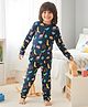 Anthrilo 100% Organic Cotton Full Sleeves Dinosaur Printed Night Suit - Navy Blue