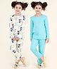 Pspeaches Pack Of 2 Full Sleeves Koala Print & Solid Tee And Pajama Night Suits - White & Blue