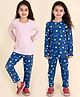 Pspeaches Full Sleeves Printed & Solid Tee With Printed Pajama Night Suit - Blue & Pink