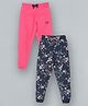 Plum Tree Flower Print Full Length Joggers  Pack Of 2 - Pink Navy