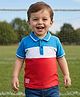 Babyoye Half Sleeves Cotton Blend Tee Blcok Print - White Melange Red & Blue