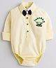 Polka Tots Full Sleeves Dinosaur Design Onesie With Bow Tie - Light Yellow