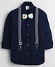 Polka Tots Full Sleeves Solid Shirt With Bow Tie & Suspenders - Navy Blue