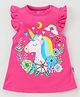 Child World Flutter Sleeves A Line Frock Unicorn Print - Fuchsia