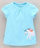 Child World Half Sleeves Cotton Frock with Embroidered Unicorn - Blue
