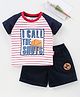 Child World Half Sleeves Striped T-Shirt & Shorts Set with Football Patch - White Navy