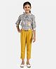 Peppermint Three Fourth Sleeves Houndstooth And Roses Print Shirt Style Top And Ankle Length Pants Set - Mustard Yellow
