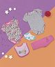 Baby Moo Pack Of 2 Floral Print Half Sleeves Onesie With Pants & Bib With Socks - Pink & White