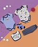 Baby Moo Pack Of 2 Animal Print Half Sleeves Onesie With Pants & Bib With Socks - Blue