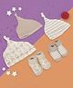 Baby Moo 3 Caps And 2 Pairs Booties Gift Set - Brown And Beige