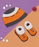 Baby Moo Colour Block Pattern Knitted Cap With Booties - Orange