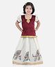 BownBee Half Sleeves Peacock Feather And Flute Print Pattu Pavadai Choli And Lehenga - Maroon And White