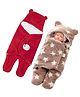 Babyzone Soft Fabric Winter Wear Embroidered Printed Wearable Blankets Pack of 2 - Red and Brown