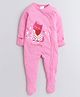 Polka Tots Full Sleeves Folded Mittens Style Cat Print Footed Romper - Pink