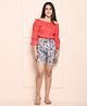 Lilpicks Couture Full Sleeves Off Shoulder Top With Floral Print Shorts - Red