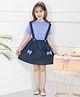 Lilpicks Couture Half Sleeves Solid Colour Top With Suspender Skirt - Blue