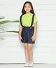 Lilpicks Couture Half Sleeves Solid Colour Top With Suspender Shorts - Green & Navy Blue