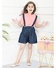 Lilpicks Couture Half Sleeves Solid Colour Top With Suspender Shorts - Peach & Navy Blue