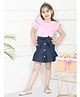 Lilpicks Couture Half Sleeves Solid Top With Skirt - Pink & Navy Blue