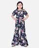 Lilpicks Couture Half Sleeves Floral Print Top And Flared Pants Coordinated Set - Navy Blue
